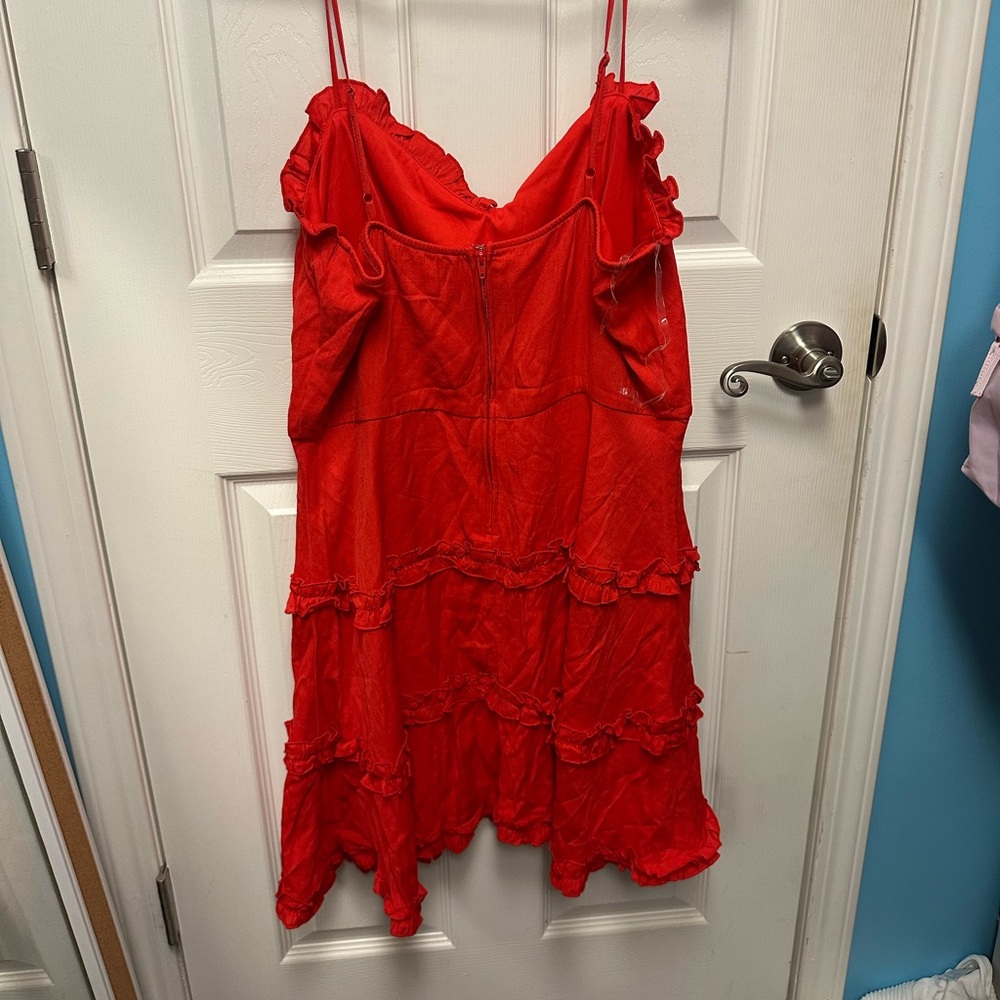 Red Mini Dress w/ Ruffle Detail - Picture 2 of 4